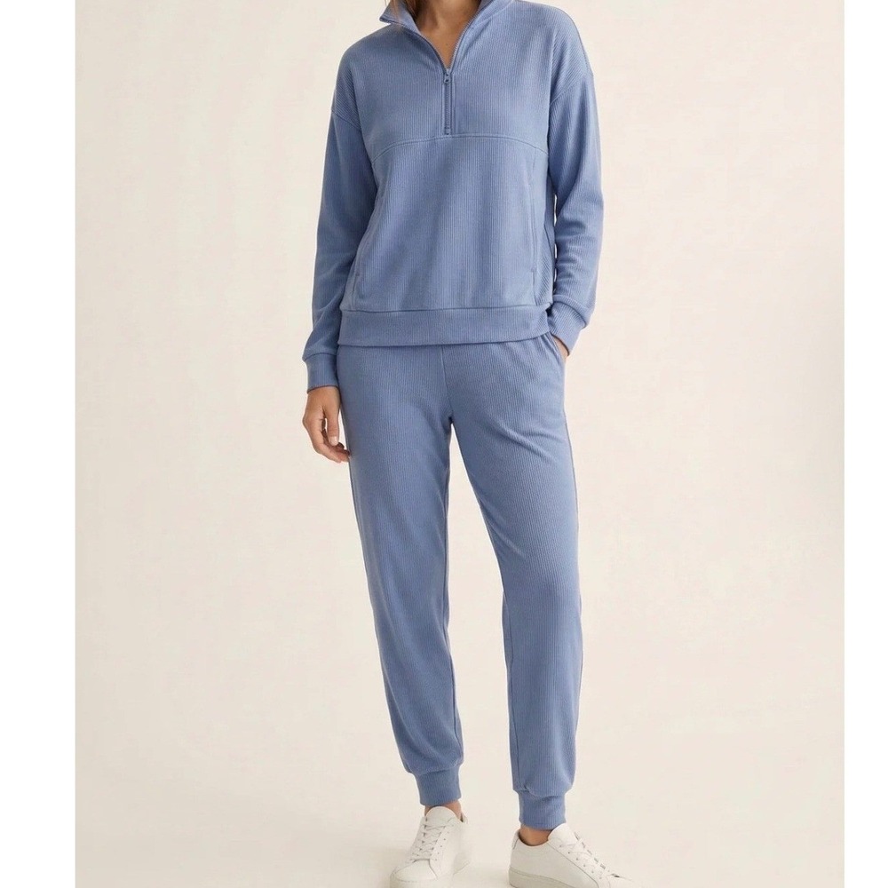 NEW Lohnr Womens Solace Sweat Set Soft-Structure Rib Knit Blue Size‎ Medium